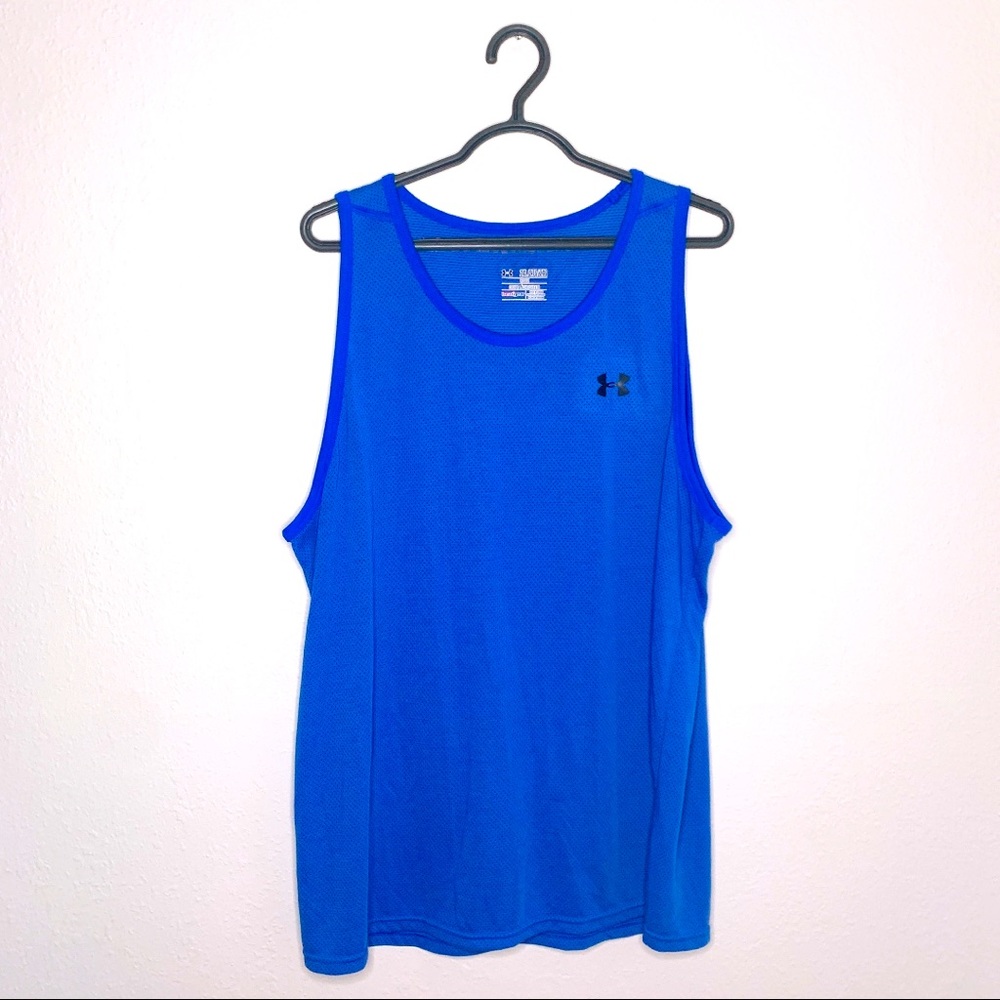 MEN UNDER ARMOUR blue loose fit heatgear tank top
